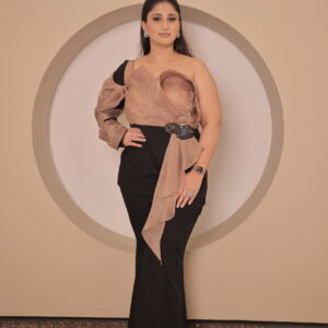 Organza Top Co-ord Set with Bell Bottom Pants & Crystal Embellishments | Designer Partywear