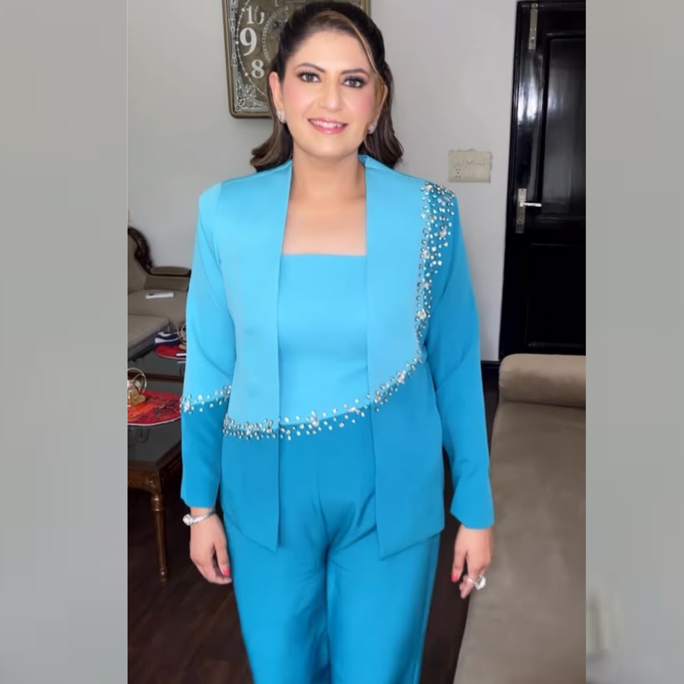 Ombre Tonal Jumpsuit with Blazer and Beautiful Crystal work